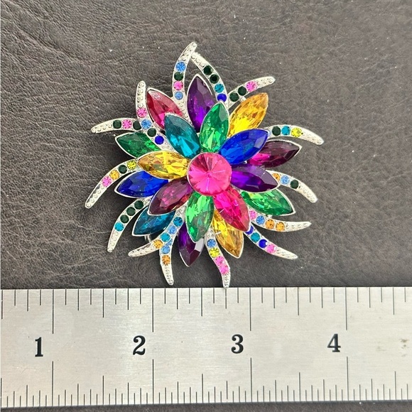 Womens Collar Flower Brooch Crystal Brooch Multicolor Fashion Jewelry - Picture 4 of 5